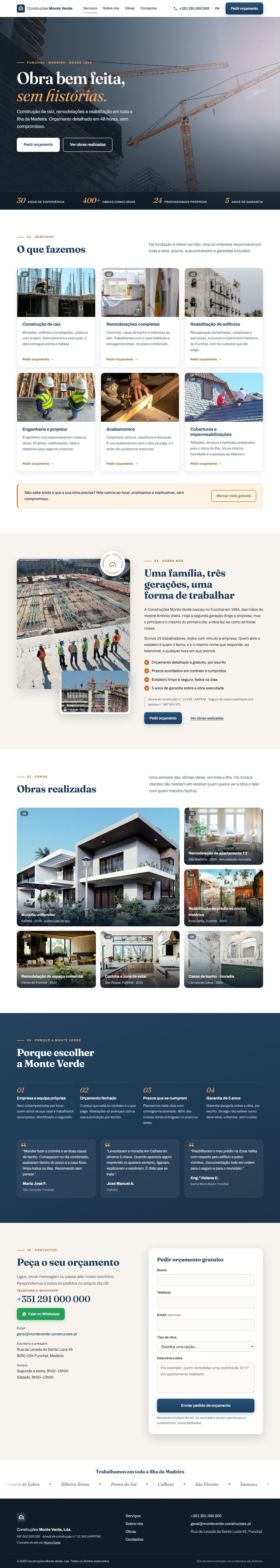Monte Verde · página completa do site de construção e remodelação
