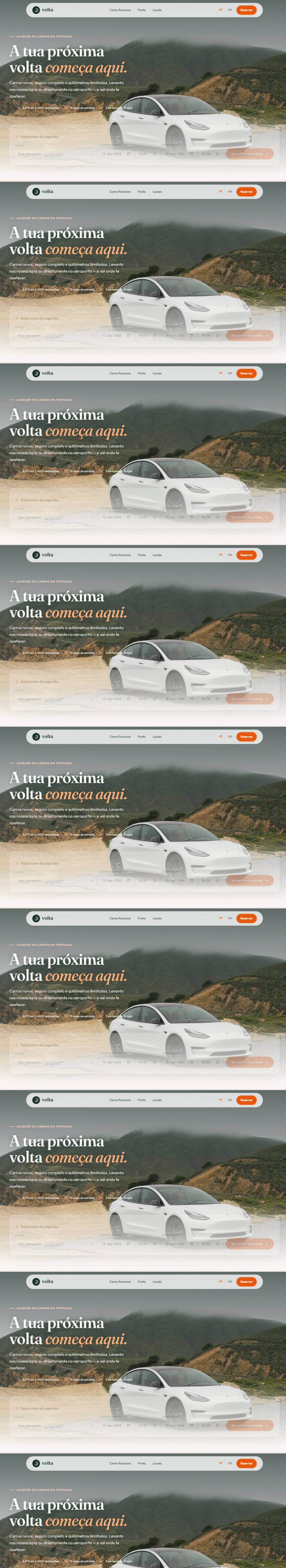 Volta Rent-a-Car · página completa do site de reservas