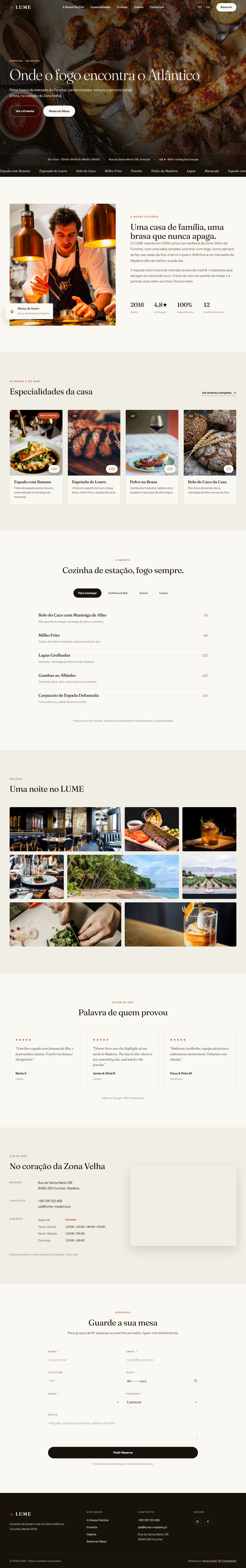 LUME · página completa do website do restaurante